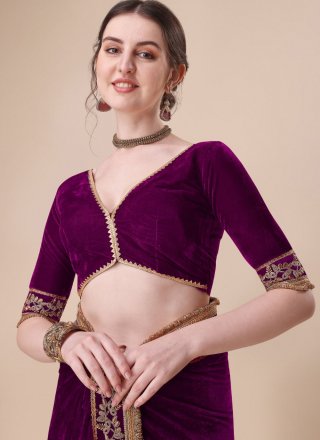Prime Purple Velvet Traditional Saree