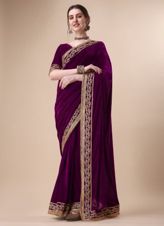 Maroon Velvet Badan pe Sitare Saree – kreationbykj