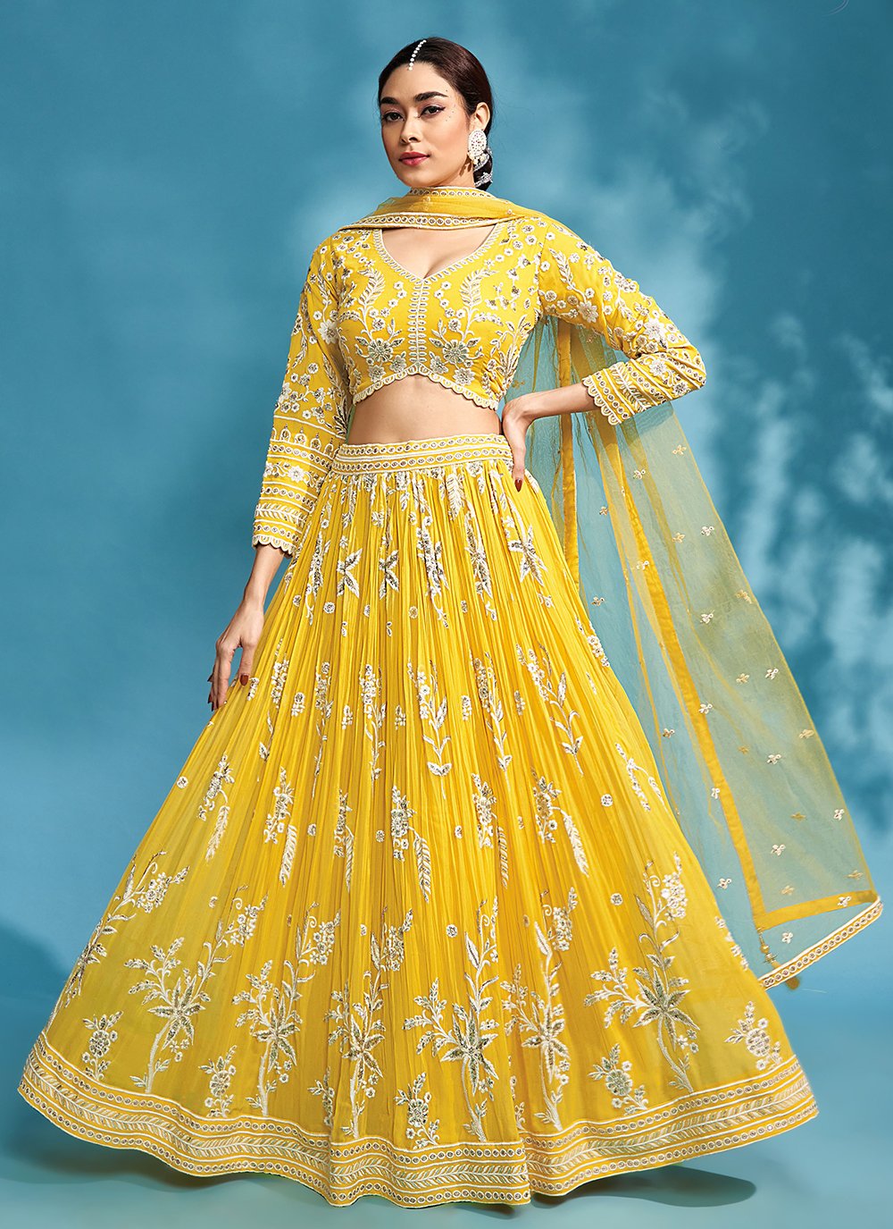 Navratri Special Real Mirror Yellow And Pink Lehenga Choli –  bollywoodlehenga