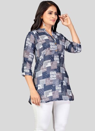 Print Work Blended Cotton Party Wear Kurti In Multi Colour