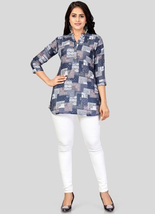 Print Work Blended Cotton Party Wear Kurti In Multi Colour