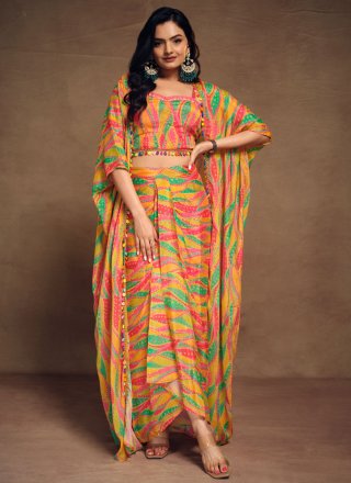 Print Work Chinon Lehenga Choli In Multi Colour