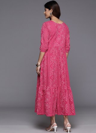 Print Work Cotton Casual Kurti In Pink