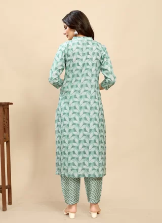 Print Work Cotton Designer Kurti In Green