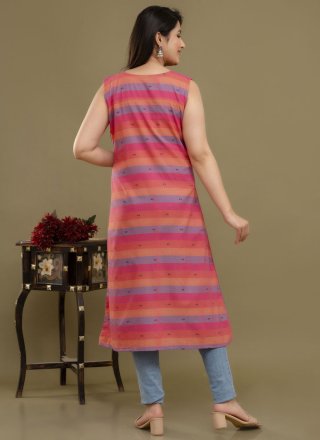Print Work Cotton Designer Kurti In Multi Colour for Casual