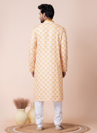 Print Work Cotton Kurta Pyjama In Multi Colour for Festival
