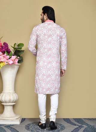 Print Work Cotton Kurta Pyjama In Pink