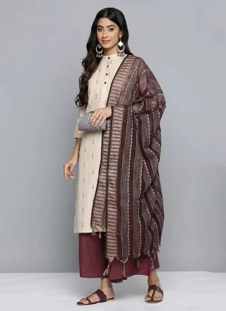 Print Work Cotton Salwar Suit In Cream
