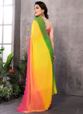 Print Work Georgette Contemporary Saree In Multi Colour for Casual