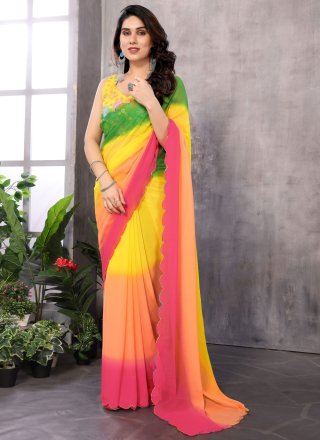 Print Work Georgette Contemporary Saree In Multi Colour for Casual