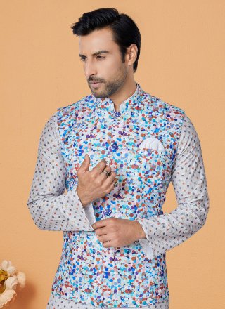 Print Work Polyester Nehru Jackets In Multi Colour