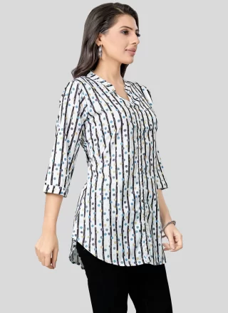 Print Work Pure Crepe Party Wear Kurti In White