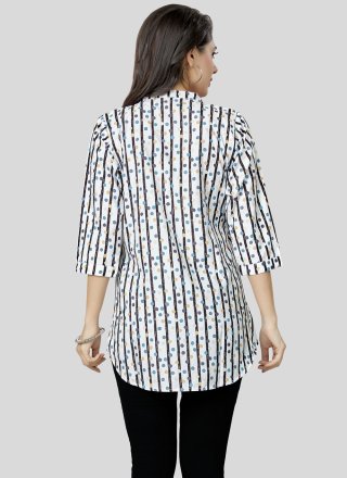 Print Work Pure Crepe Party Wear Kurti In White