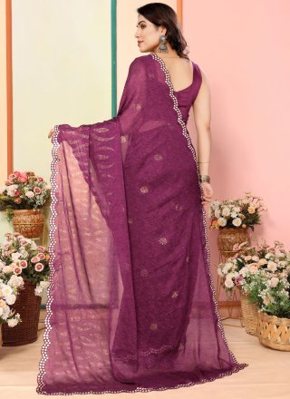 Print Work Rangoli Contemporary Saree In Purple
