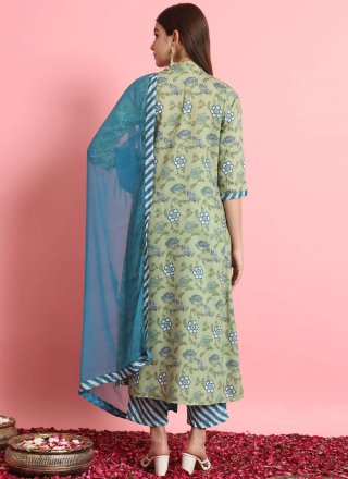 Print Work Rayon Salwar Suit In Green for Casual