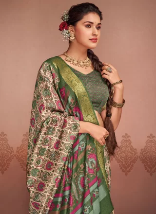 Print Work Silk Classic Saree In Multi Colour