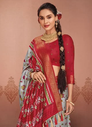 Print Work Silk Designer Sari In Multi Colour