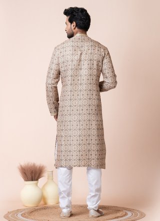 Print Work Silk Kurta Pyjama In Multi Colour