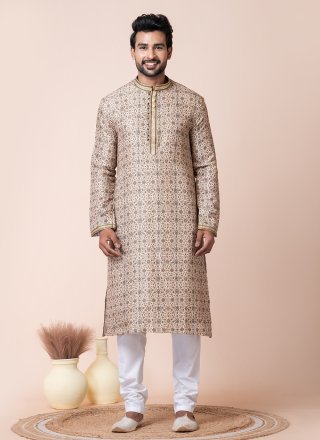 Print Work Silk Kurta Pyjama In Multi Colour