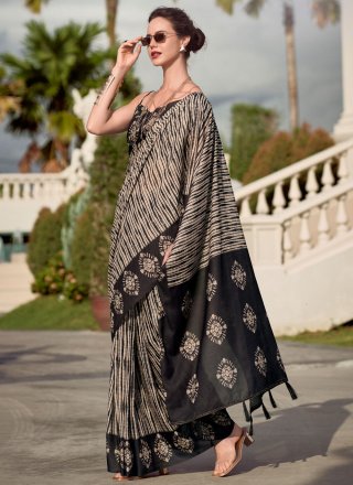 Print Work Silk Trendy Saree In Cream for Casual