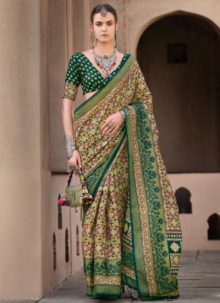 Print Work Silk Trendy Saree In Green