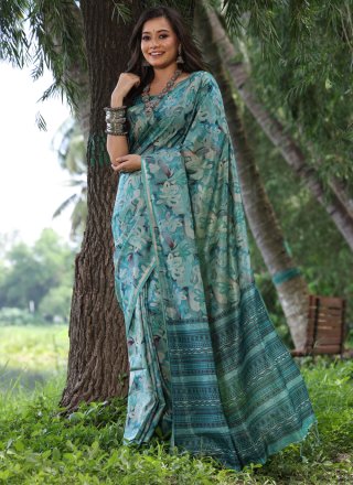 Jute silk Traditional Look and Comfortable, Blue with Light green combination, popular with silk mark, light weight