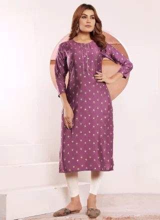 Print Work Viscose Designer Kurti In Magenta and Purple