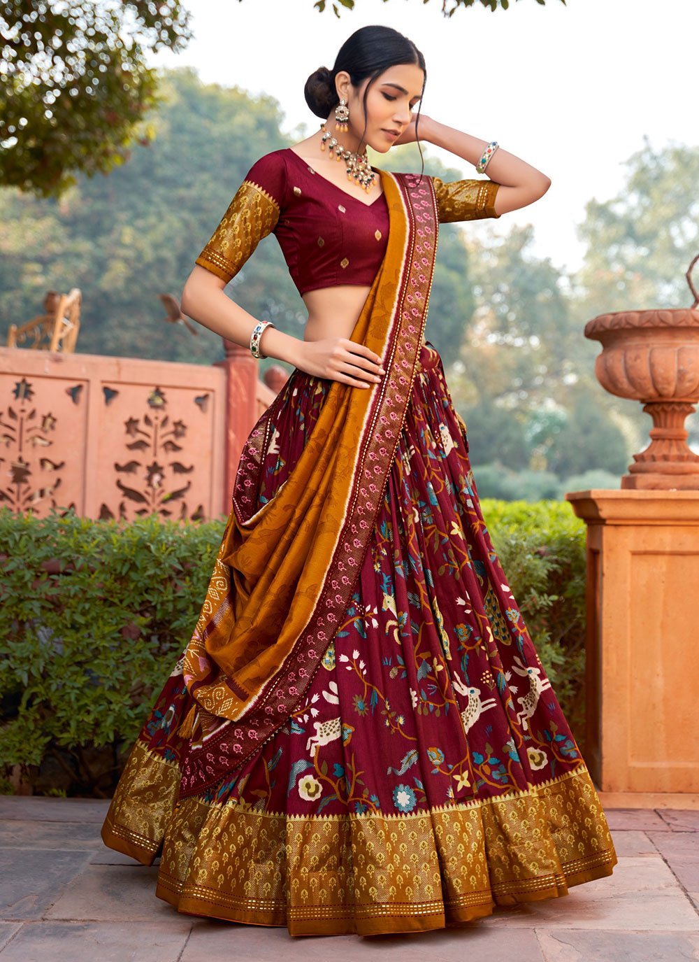 Buy Wine Double Dupatta Lehenga Set by ANGAD SINGH at Ogaan Online Shopping  Site