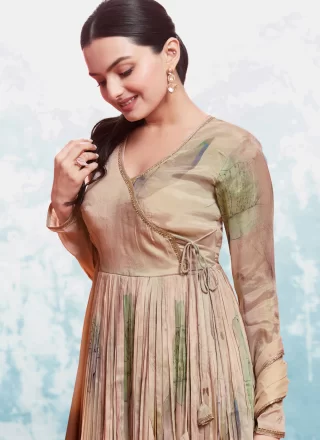 Prodigious Beige Chinon Salwar Suit with Print Work