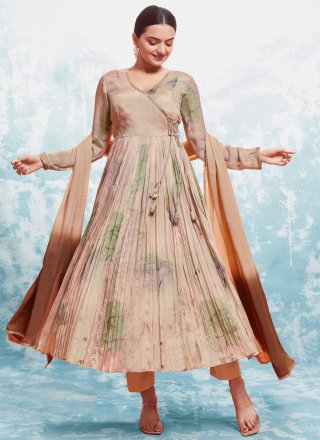 Prodigious Beige Chinon Salwar Suit with Print Work