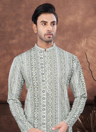 Prodigious Green and Off White Rayon Kurta Mens Wear