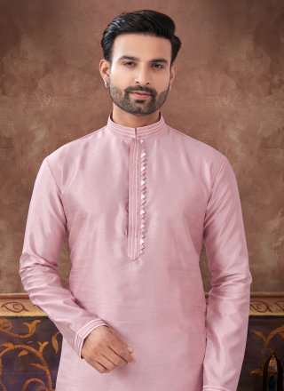Prodigious Pink Art Silk Kurta Pyjama