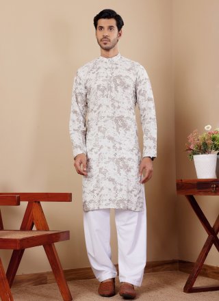 Prominent Green Viscose Kurta Pyjama with Embroidered Work