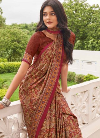 Pure Crepe Designer Saree In Multi Colour
