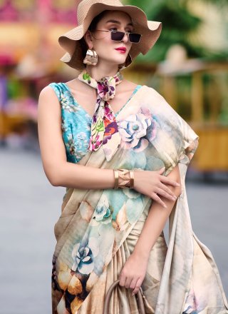 Pure Crepe Designer Saree with Abstract Print Work