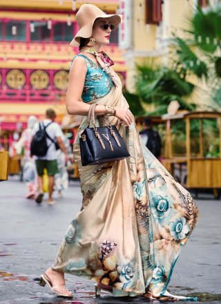 Pure Crepe Designer Saree with Abstract Print Work