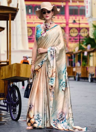 Pure Crepe Designer Saree with Abstract Print Work