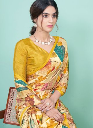 Pure Crepe Traditional Saree In Cream