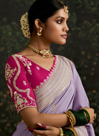 Pure Dola Designer Sari with Patch Border, Embroidered, Sequins and Zari Work