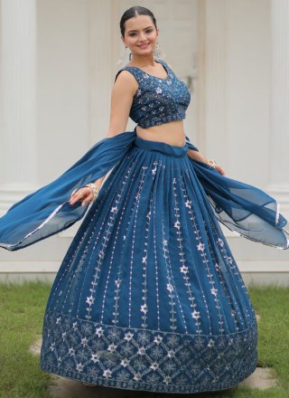 Pure Georgette Lehenga Choli In Blue