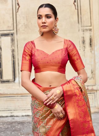 Pure Silk Contemporary Sari In Orange