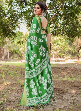 Pure Silk Designer Sari In Green