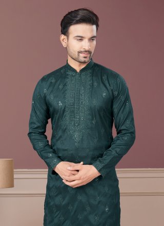 Pure Silk Kurta Pyjama In Green
