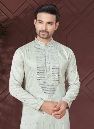 Pure Silk Kurta Pyjama with Embroidered and Sequins Work
