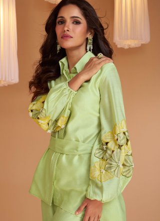 Pure Silk Party Wear Kurti In Green