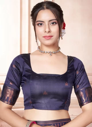 Purple and Rani Kanjivaram Silk Classic Sari with Woven Work