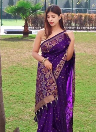 Purple Art Banarasi Silk Woven Work Classic Saree for Casual