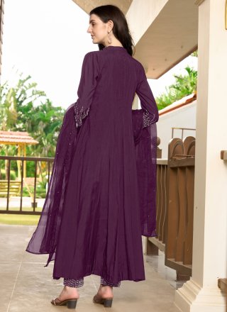 Purple Art Silk Booti, Moti and Thread Work Salwar Suit for Ceremonial