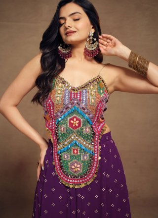 Purple Art Silk Designer Kurti with Beads, Hand and Thread Work