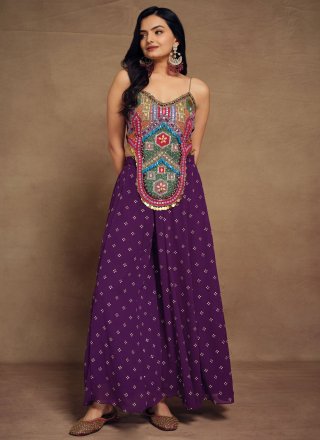 Purple Art Silk Designer Kurti with Beads, Hand and Thread Work